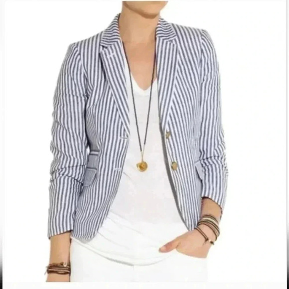 J.Crew Classic Style Striped Cotton Blend School Boy Button Down Lined Blazer(0)